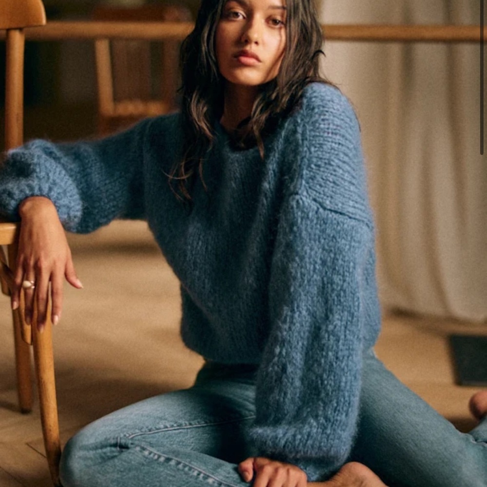 Sezane Cloudy Blue Mohair Crewneck Sweater